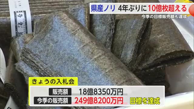 佐賀ノリ 今季目標販売額達成 出品数は4年ぶりに10億枚超え【佐賀県】