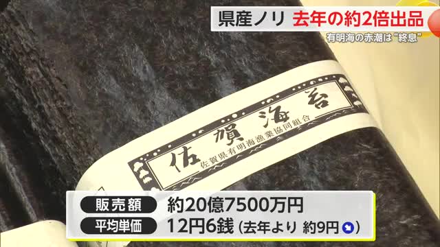 佐賀県産海苔7回目の入札会 販売額は20億7500万円 雨で赤潮は終息【佐賀県】