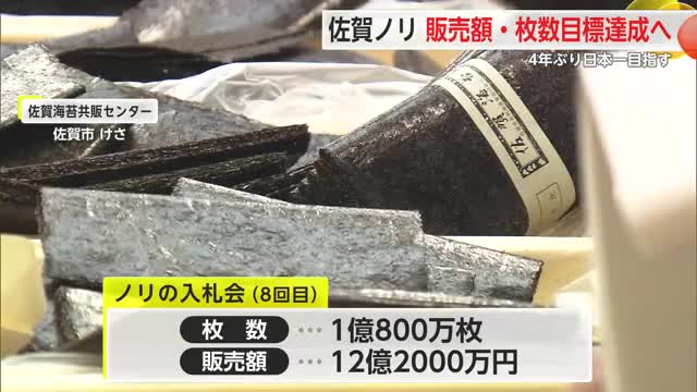 目標販売枚数達成間近！ 県産ノリ8回目の入札会は販売額12億2000万円【佐賀県】