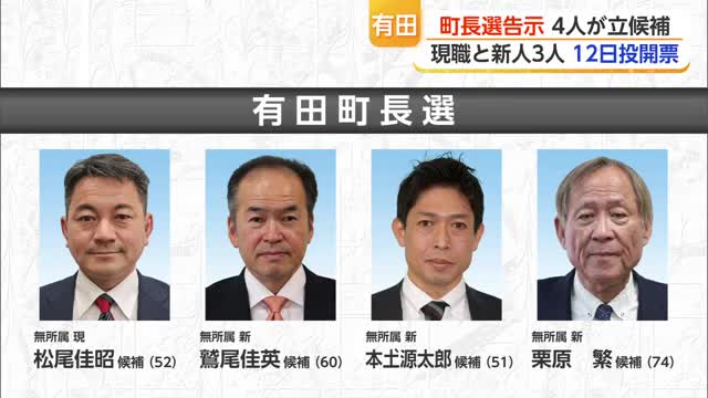 有田町長選告示 現職と新人3人が立候補 4月12日に投開票【佐賀】